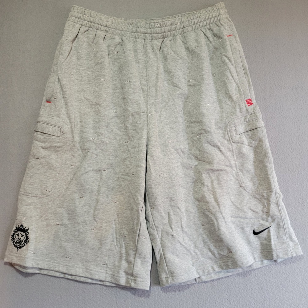 Nike LeBron James Mens XL Cargo Shorts Gray Lion Logo Embroidered Knit NEW